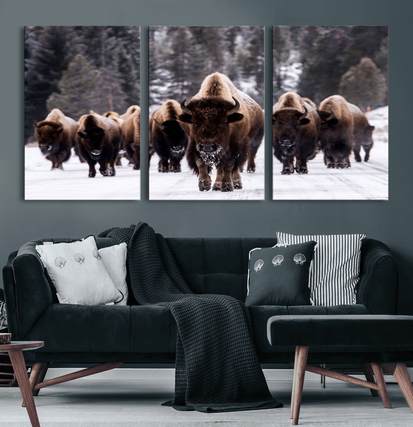 66871-MGV-CV-36X24-Bison Herd Wall Art – Wildlife Buffalo Canvas Print, Rustic Western Nature Photography Decor for Living Room, Office, Cabin, or