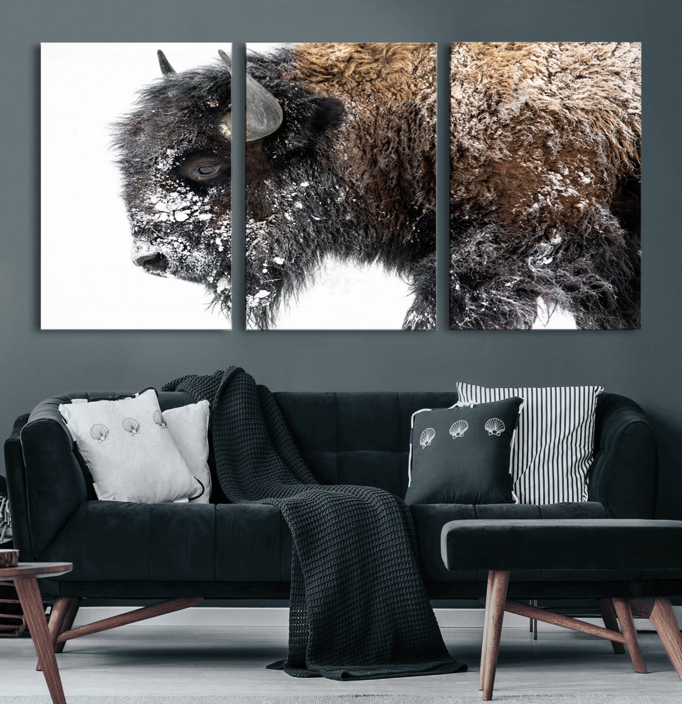 24304-MGV-CV-36X24-Bison Wall Art Canvas Print, Framed Winter Bison Art Picture Print, Snowy Buffalo Perfect Rustic Farmhouse Decor Artwork
