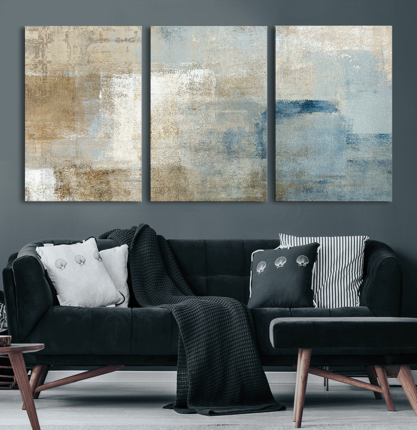 38126-MGV-CV-36X24-Neutral Abstract Wall Art – Modern Beige and Blue Canvas Print and Minimalist Textured Painting for Living Room, Bedroom or Office