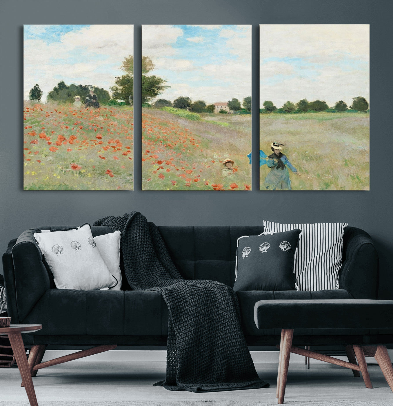 74890-MGV-CV-60X30-3P-Monet Poppy Field Wall Art – Impressionist Landscape Canvas Print, Classic French Artwork for Living Room, Bedroom or Office Decor