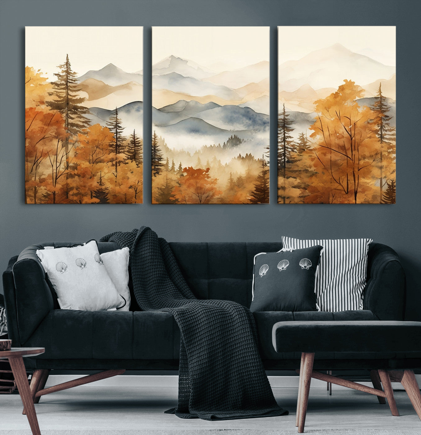 72950-MGV-CV-60X30-3P-Autumn Mountain Forest Wall Art – Golden Fall Landscape Canvas Print, Nature-Inspired Home Decor for Living Room, Bedroom or