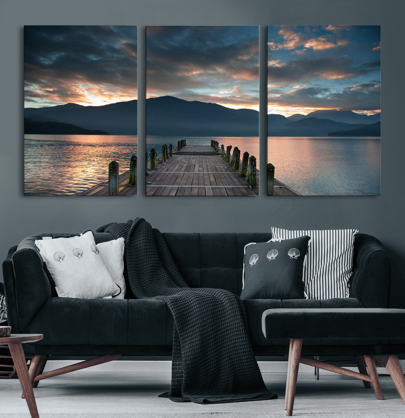 20442-MGV-CV-36X24-Lakeside Sunset Dock Wall Art – Peaceful Mountain Lake Canvas Print, Serene Nature Landscape Decor for Living Room, Bedroom or