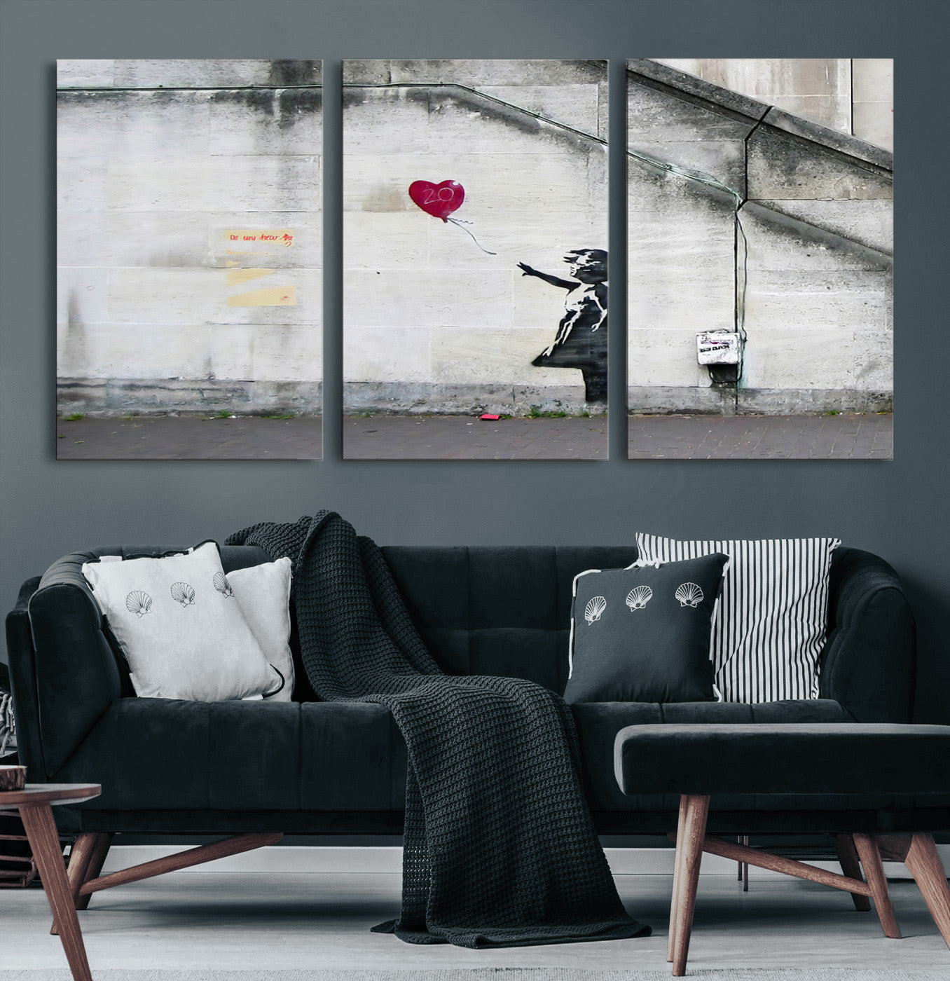 50559-MGV-CV-60X30-3P-Banksy Girl with Balloon Wall Art – Famous Street Graffiti Canvas Print, Modern Urban Artwork for Living Room, Bedroom or Office