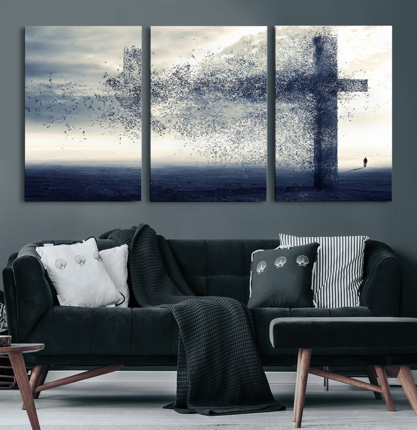 55718-MGV-CV-60X30-3P-Surreal Cross Wall Art – Spiritual Faith Canvas Print, Abstract Christian Artwork with Modern Religious Symbol for Living Room,