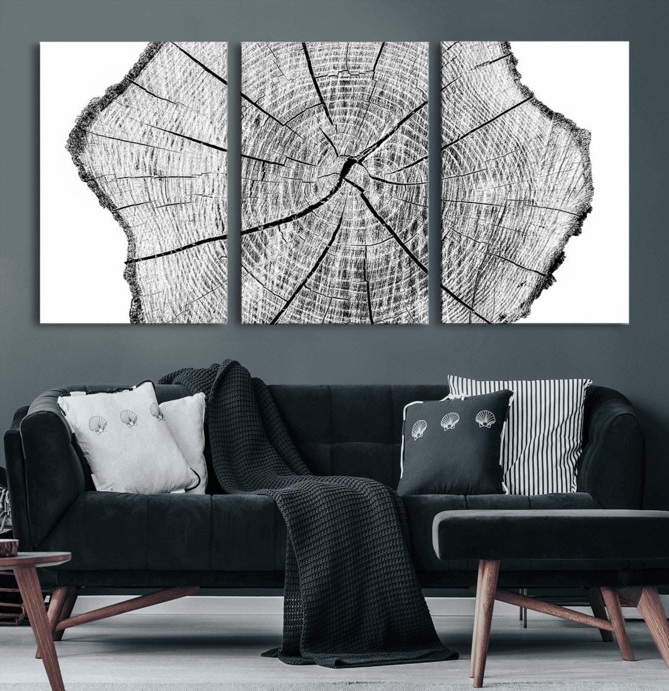98709-MGV-CV-36X24-Tree Ring Wall Art – Black and White Canvas Print Rustic Wood Cross Section, Minimal Nature Inspired Decor for Living Room,