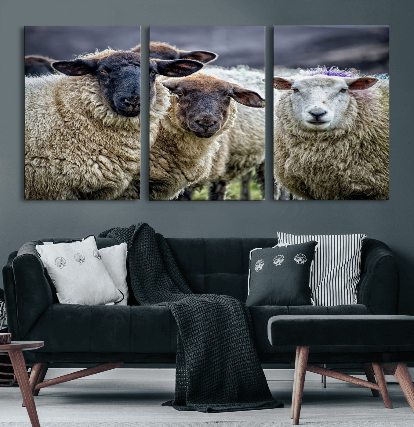 18418-MGV-CV-36X24-Sheep Wall Art Canvas Print, Framed Farmhouse Sheep Art Picture Print, Sheep Herd Perfect Rustic Farmhouse Decor Artwork