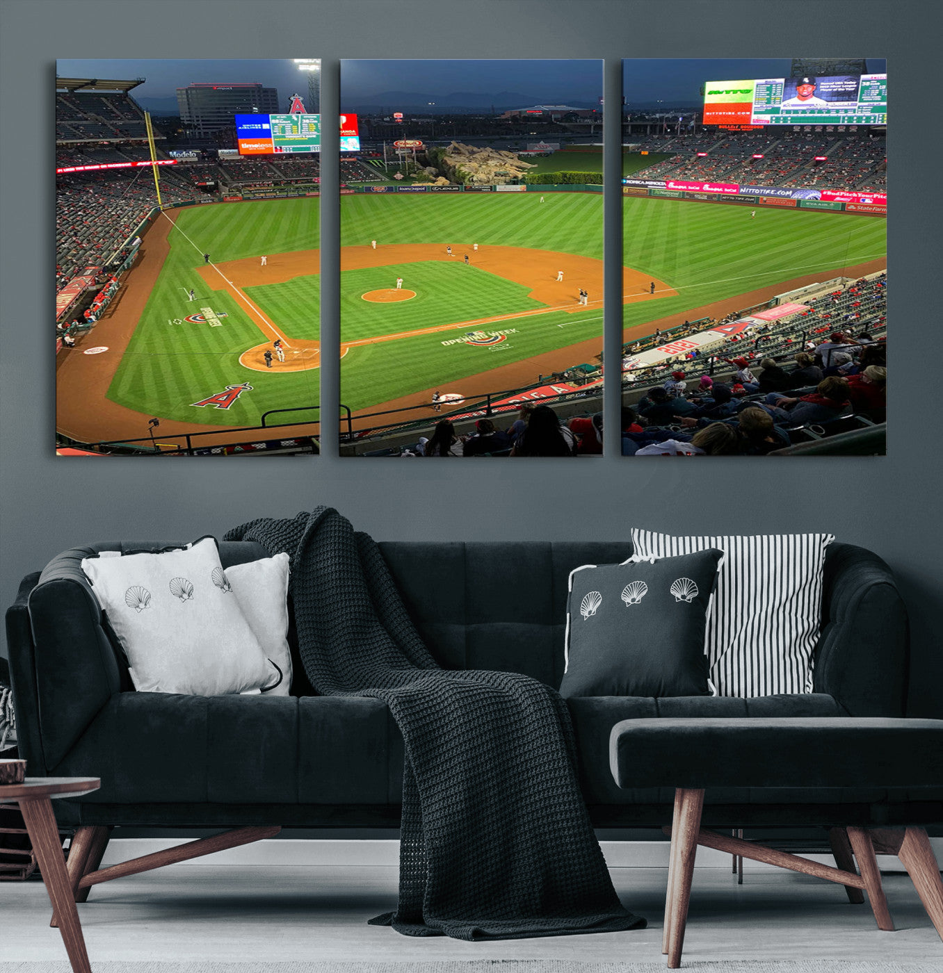 93707-MGV-CV-36X24-Los Angeles Stadium Wall Art Canvas Print, Framed Angel Stadium Field Art Picture Print, Anaheim Stadium Perfect Sports Room Decor