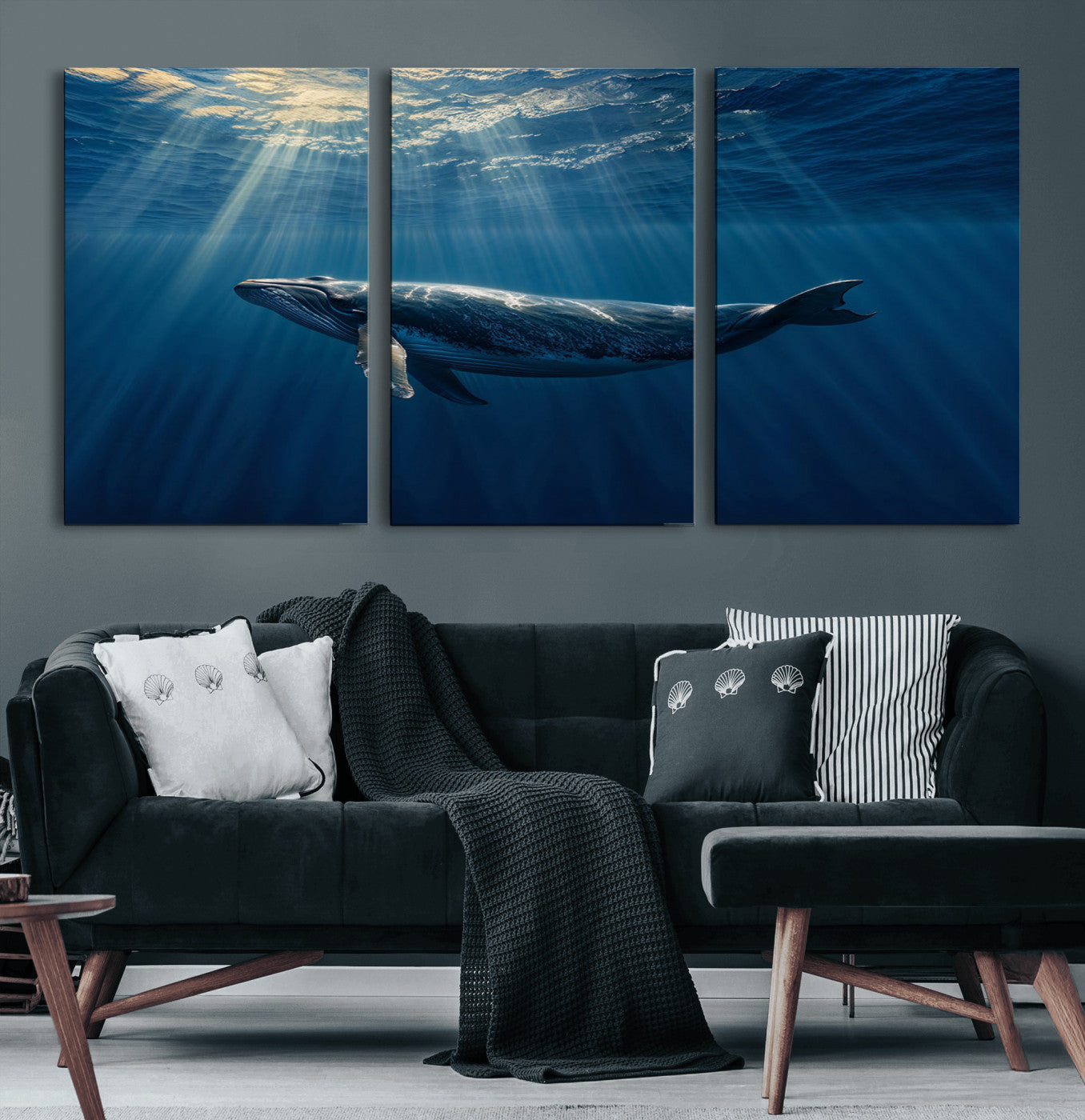 18052-MGV-CV-36X24-Whale Wall Art – Majestic Ocean Canvas Print Marine Life Underwater Sunlight Scene, Nautical Coastal Decor for Living Room,