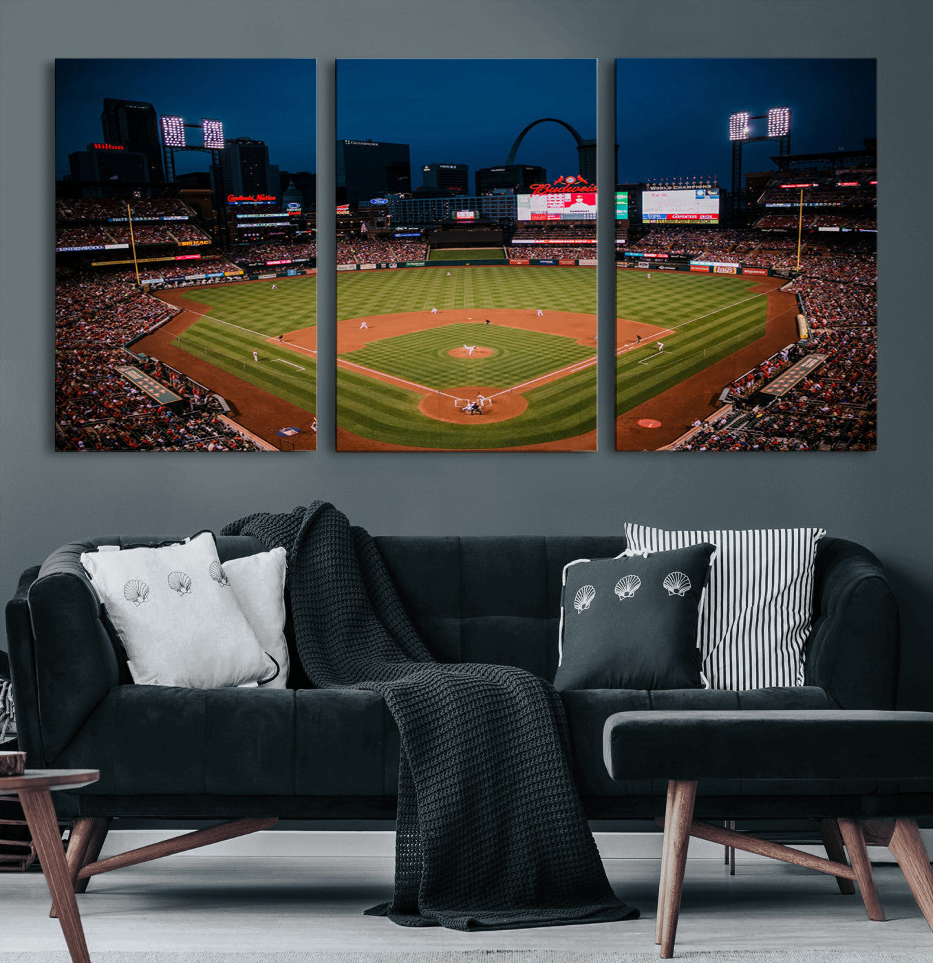 38612-MGV-CV-36X24-Busch Stadium Wall Art Canvas Print, Framed Missouri Stadium Art Picture Print, Busch Stadium Field Perfect Sports Room Decor