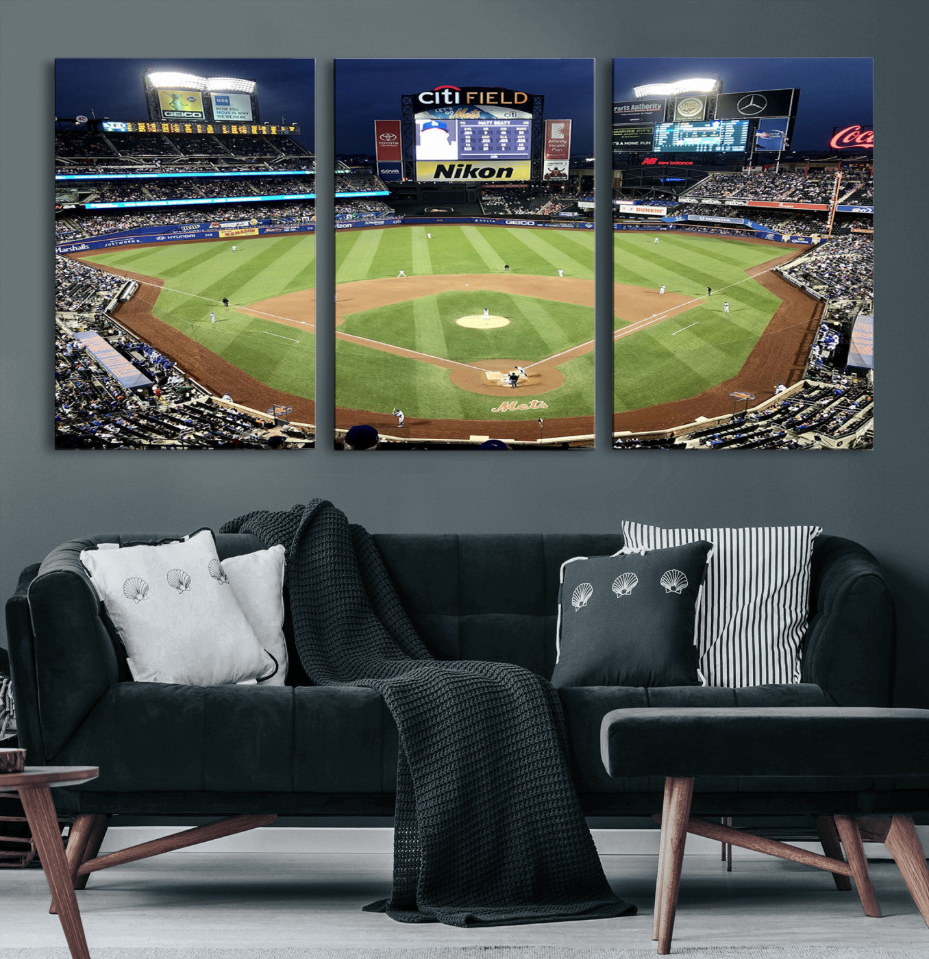 87666-MGV-CV-36X24-City Field Stadium Wall Art Canvas Print, Framed New York Stadium Art Picture Print, Citi Field Stadium Perfect Sport Room Decor