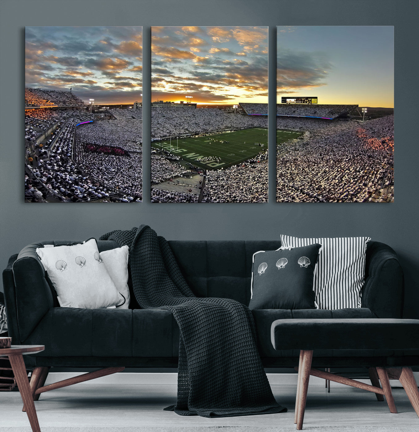 38807-MGV-CV-60X30-3P-Beaver Stadium Wall Art Canvas Print, Framed Beaver Stadium Field Art Picture Print, Football Stadium Perfect Sport Room Decor