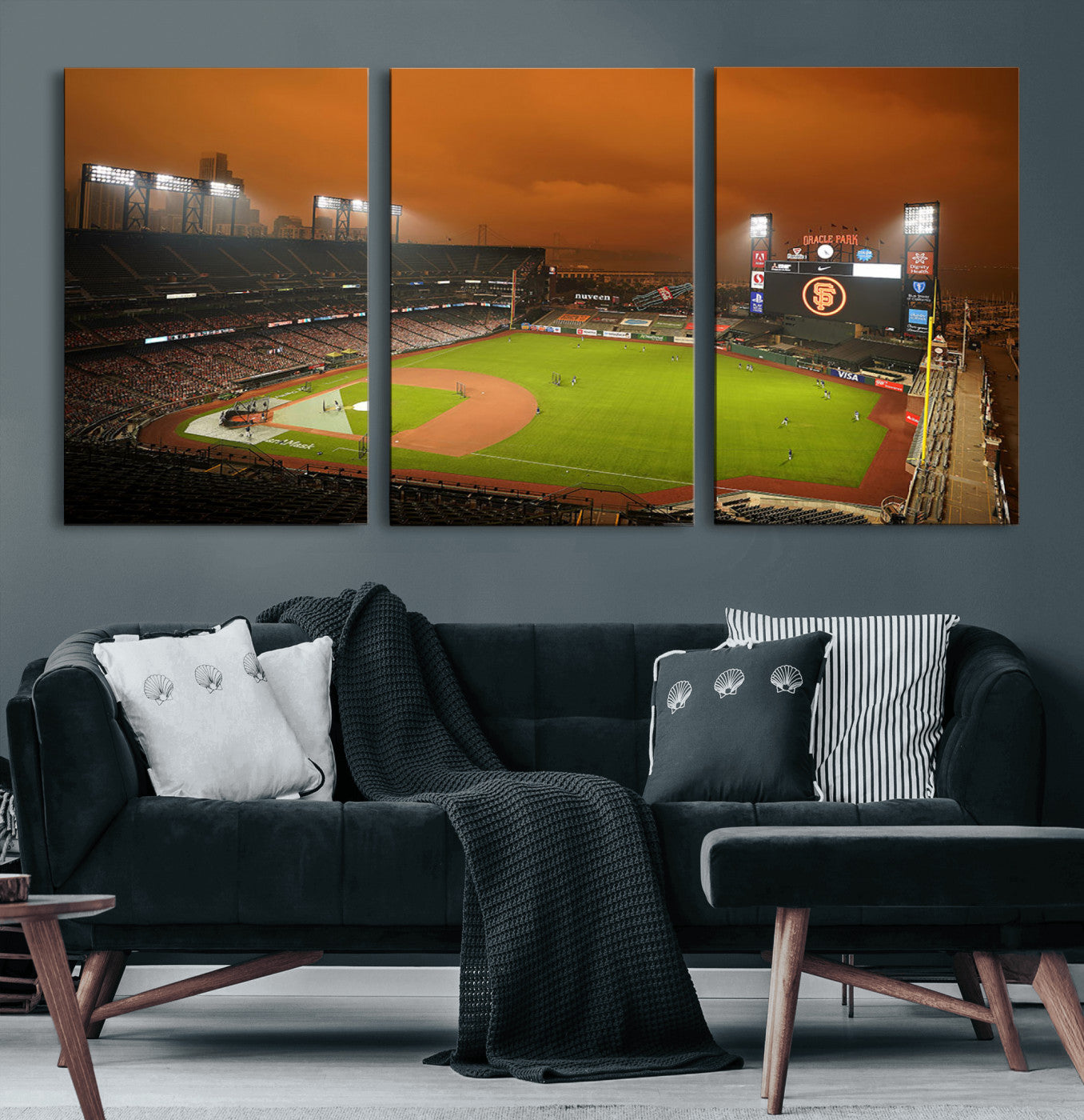 31315-MGV-CV-36X24-Oracle Park Stadium Wall Art Canvas Print, Framed California Stadium Art Picture Print, Oracle Park Field Perfect Sport Room Decor