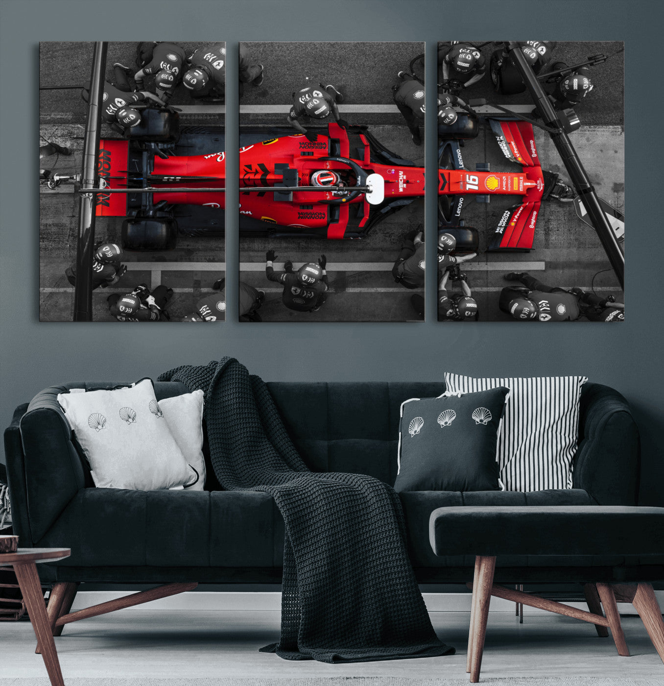 99356-MGV-CV-60X30-3P-Ferrari Pit Stop Wall Art – Formula 1 Racing Car Canvas Print, Red Speed Machine Motorsport Decor for Office, Garage, Man Cave or