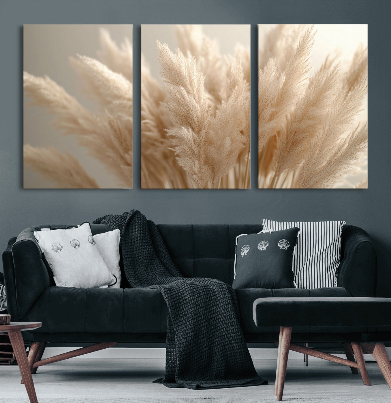 50300-MGV-CV-36X24-Pampas Grass Wall Art Canvas Print, Framed Minimalist Pampas Grass Art Picture Print, Beige Pampas Grass Perfect Minimalist Boho