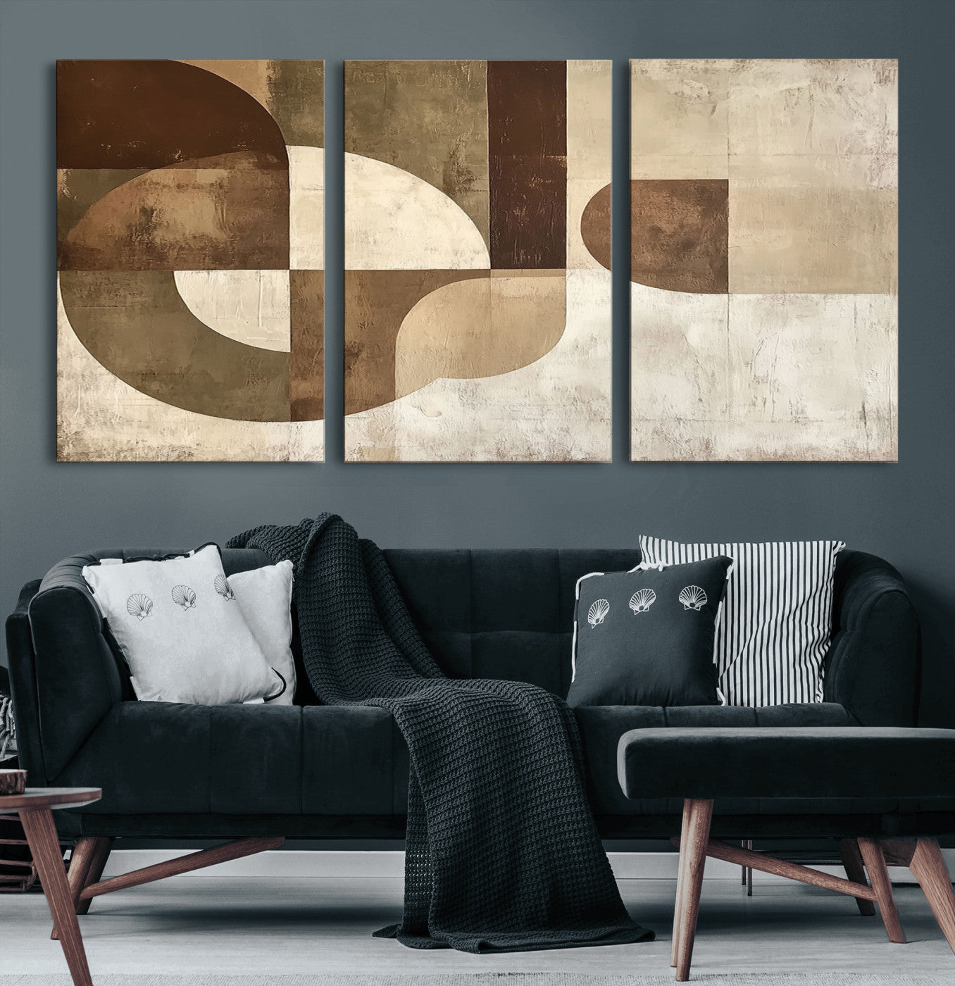 59767-MGV-CV-60X30-3P-Abstract Geometric Shapes Wall Art – Modern Minimalist Canvas Print, Neutral Brown Beige Tan Artwork for Living Room, Bedroom,