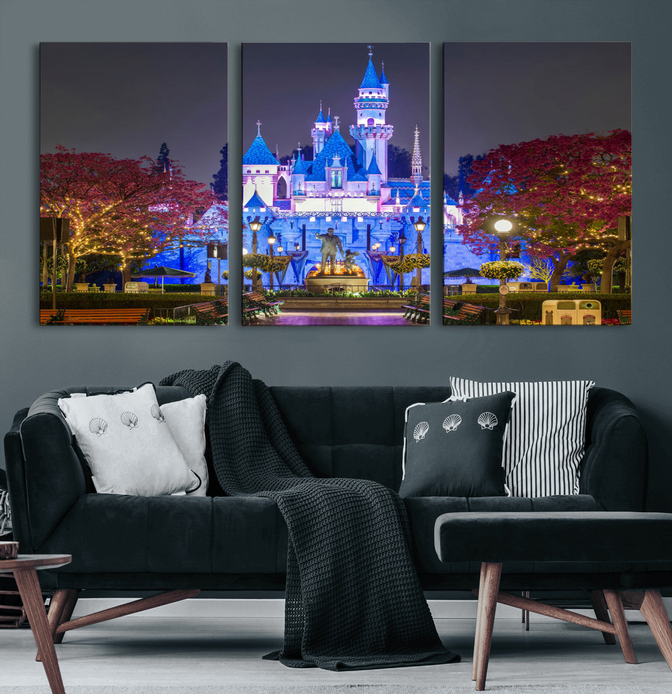 66710-MGV-CV-36X24-Enchanted Castle Wall Art – Magical Night Scene Canvas Print with Glowing Lights, Fantasy Architecture Artwork for Living Room,