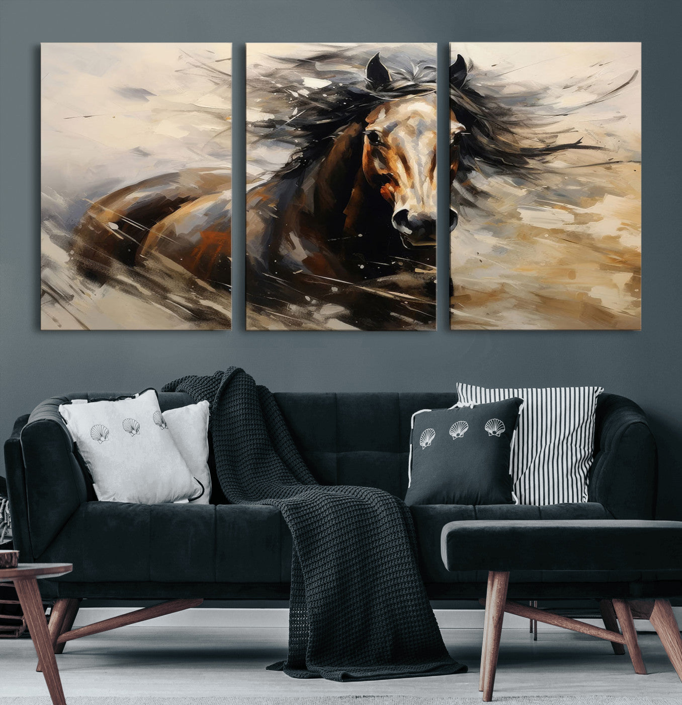 53001-MGV-CV-36X24-Wild Horse Wall Art – Majestic Stallion Canvas Print with Flowing Mane, Rustic Western Style Painting for Living Room, Office or