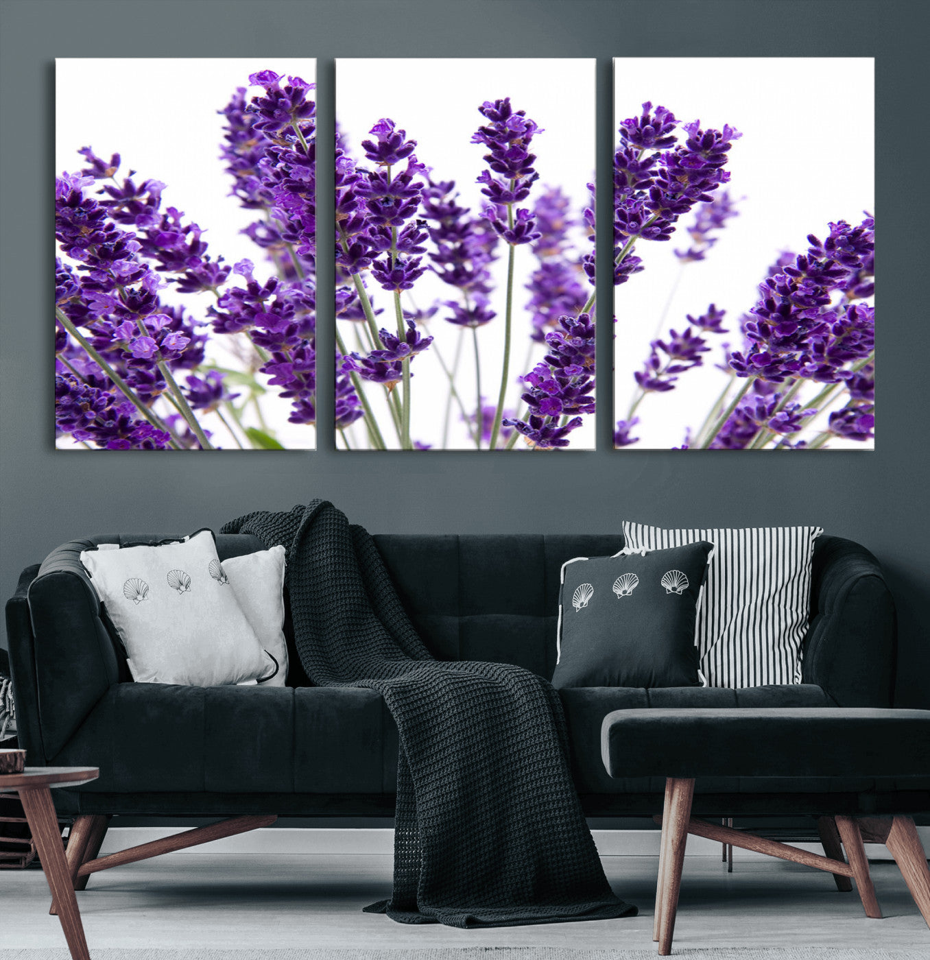 76859-MGV-CV-60X30-3P-Lavender Flower Wall Art – Botanical Canvas Print Featuring Purple Floral Bouquet, Nature Inspired Artwork for Living Room,