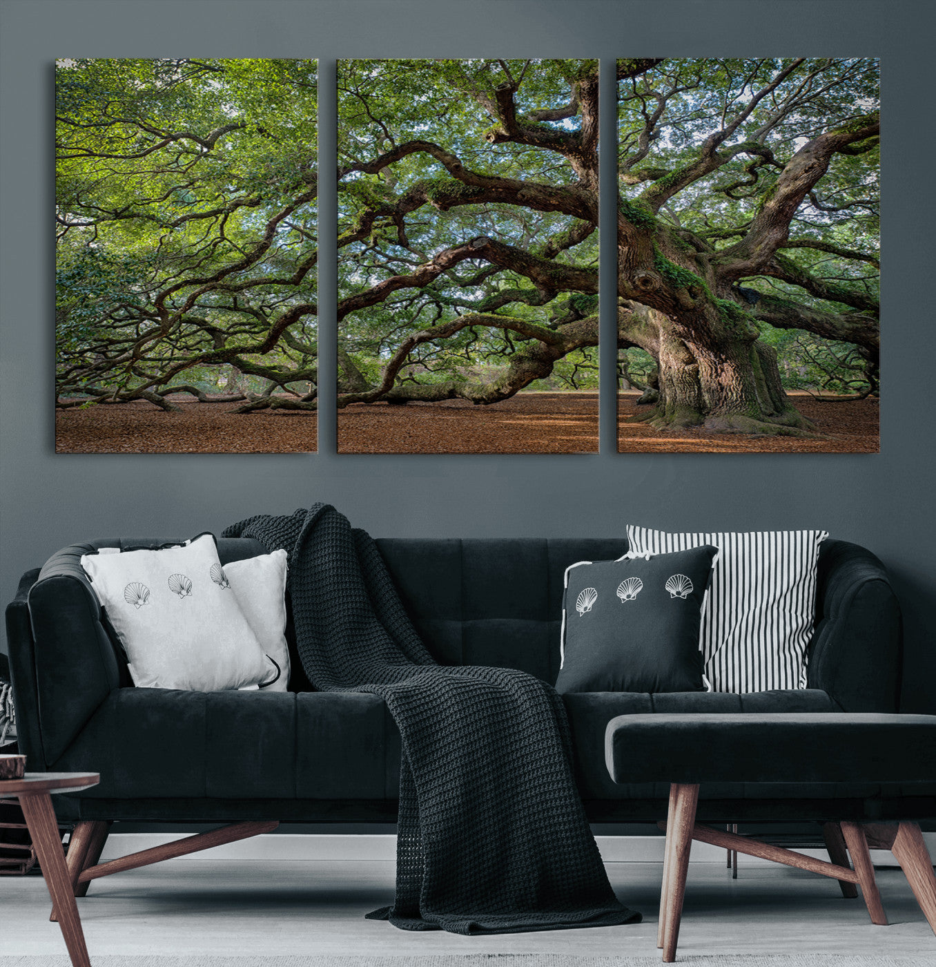 MGV-CV-60X30-3P - Historic Tree Wall Art Canvas Print, Framed Mossy Tree Art Picture Print, Twisted Branches Perfect Nature Southern Decor Artwork