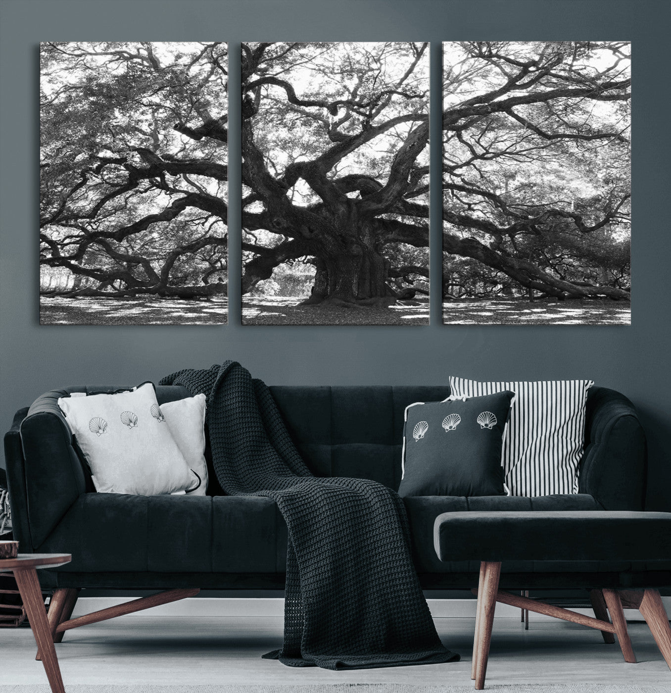 81655611-MGV-CV-60X30-3P-Ancient Oak Wall Art Canvas Print, Framed Twisted Branches Art Picture Print, Gnarled Tree Perfect Moody Nature Decor Artwork