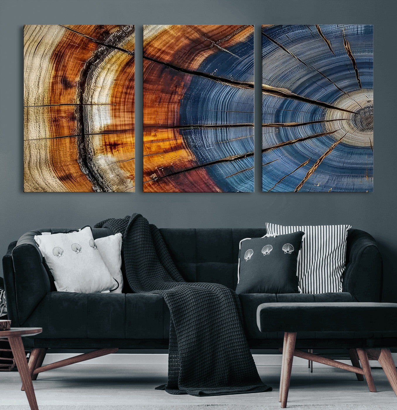 96890915-MGV-CV-60X30-3P-Abstract Tree Ring Wall Art – Rustic Nature Canvas Print with Wood Grain Texture, Modern Earth Tone Artwork for Office, Living