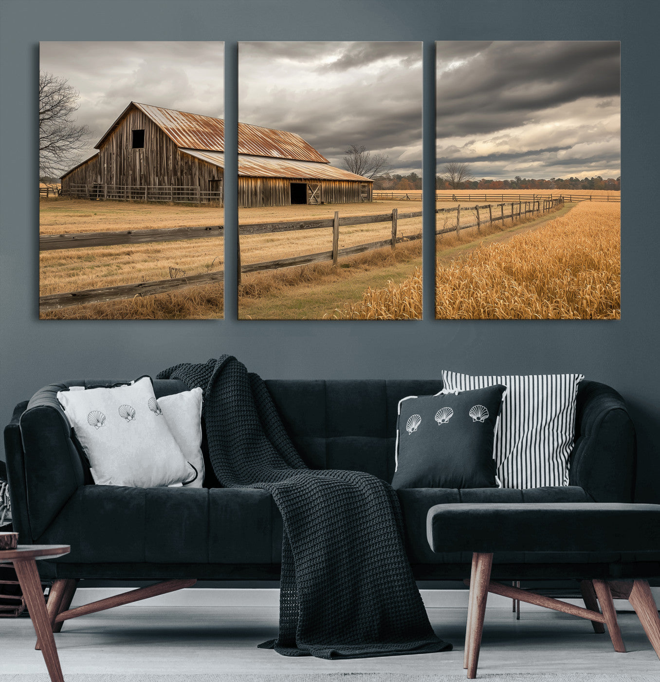 26821575-MGV-CV-36X24-Old Barn Wall Art Canvas Print, Framed Rustic Barn Art Picture Print, Moody Farm Perfect Rustic Farmhouse Decor Artwork