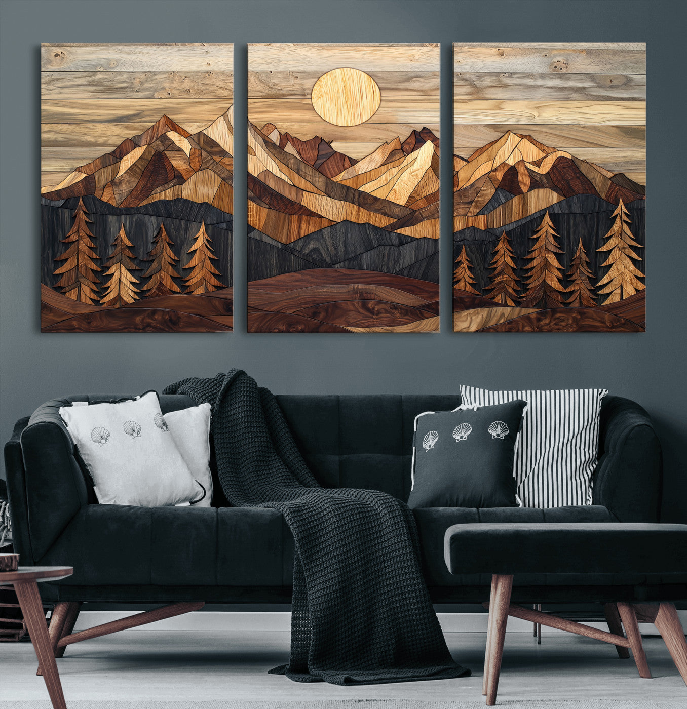 39116082-MGV-CV-36X24-Wood Mountain Landscape Wall Art Canvas Print, Framed Sunset Hills Art Picture Print, Abstract Nature Perfect Boho Decor Artwork