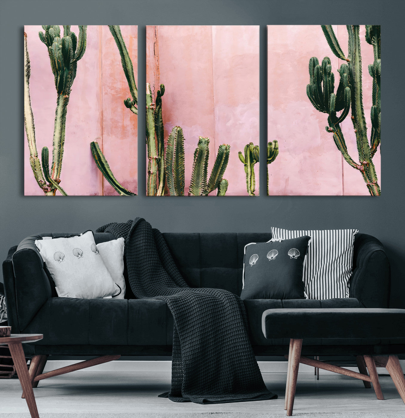 93119502-MGV-CV-36X24-Tall Cactus Wall Art Canvas Print, Framed Pink Wall Art Picture Print, Cactus Lines Perfect Modern Desert Decor Artwork