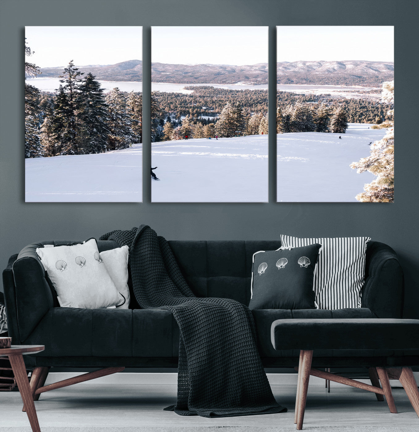 79857868-MGV-CV-36X24-Snowy Mountain Wall Art Canvas Print, Framed Ski Slope Art Picture Print, Winter Forest Perfect Modern Rustic Decor Artwork