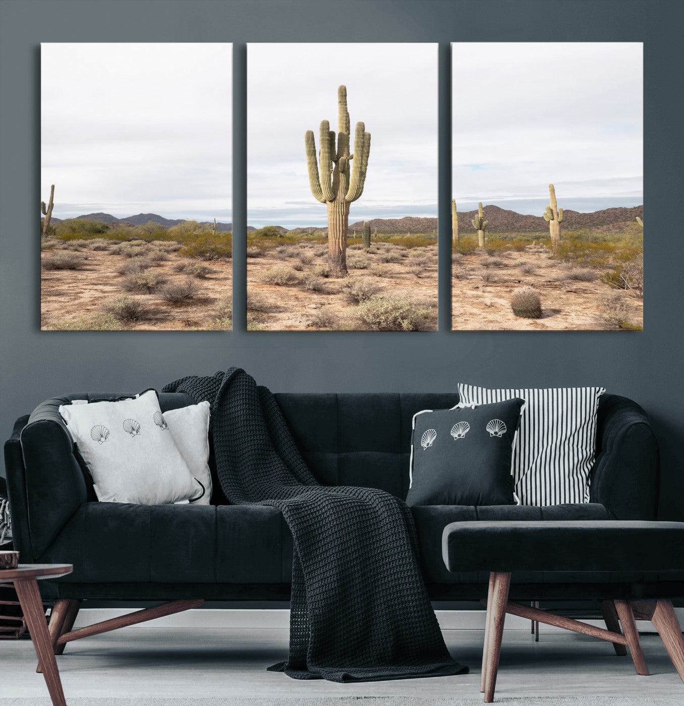 96147924-MGV-CV-60X30-3P-Saguaro Cactus Wall Art Canvas Print, Framed Desert Cactus Art Picture Print, Earthy Desert Perfect Southwestern Boho Decor