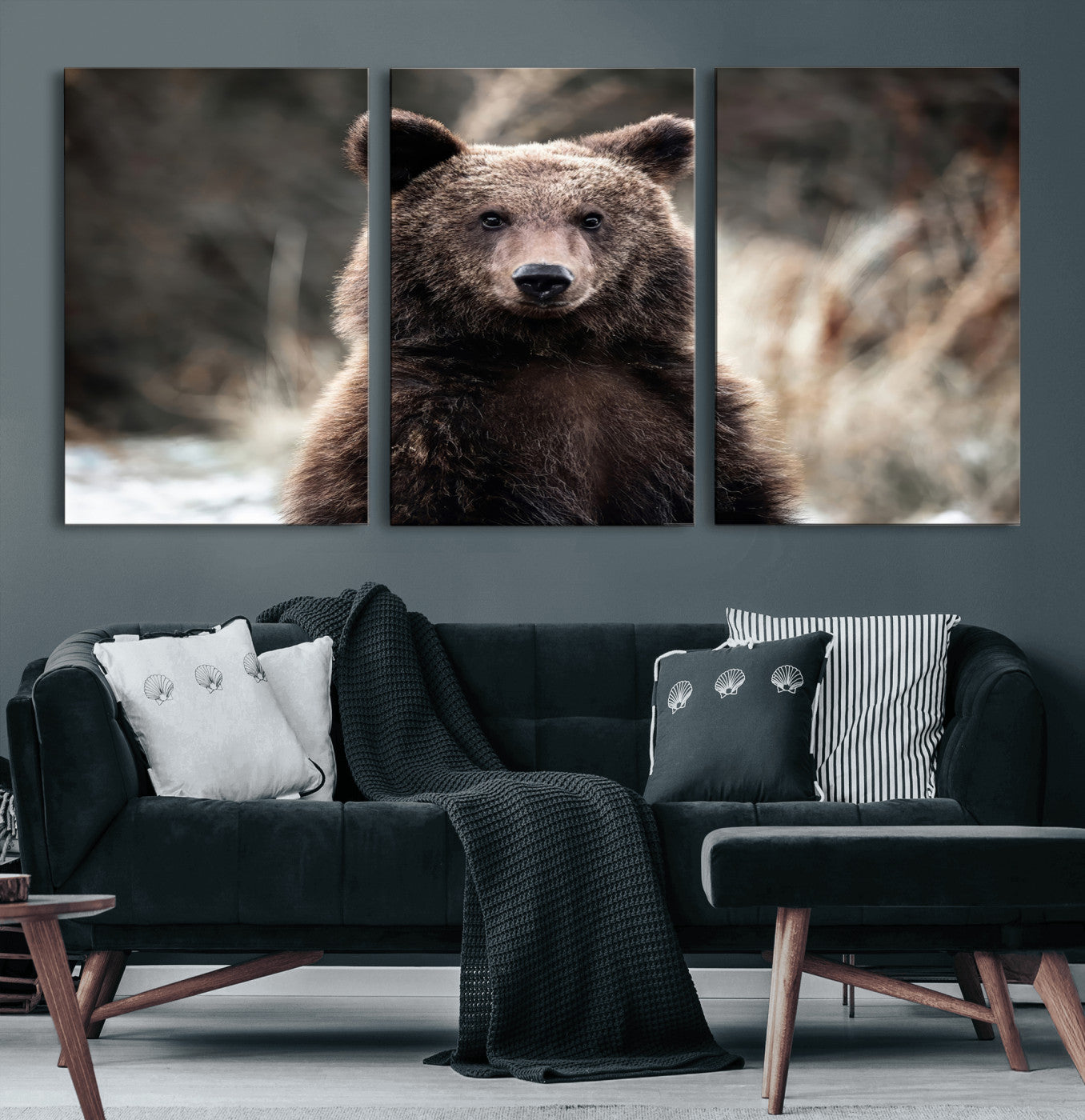 47112103-MGV-CV-36X24-Brown Bear Wall Art Canvas Print, Framed Forest Wildlife Art Picture Print, Woodland Bear Perfect Rustic Cabin Decor Artwork