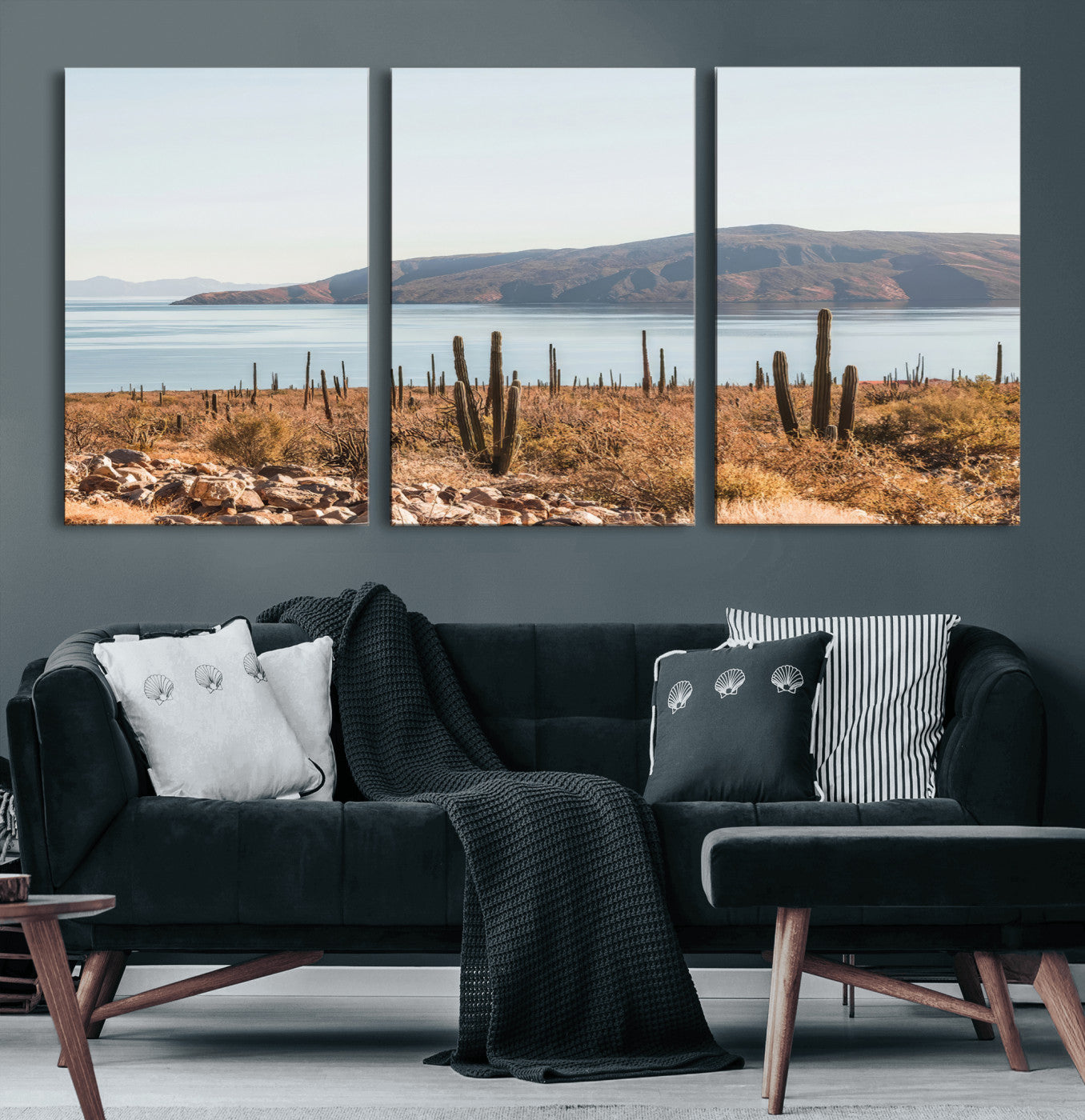 45193515-MGV-CV-36X24-Desert Cactus Wall Art Canvas Print, Framed Baja Coastline Art Picture Print, Coastal Desert Perfect Southwestern Minimalist Decor