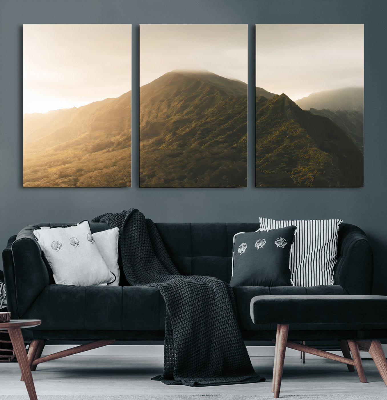 42338636-MGV-CV-36X24-Golden Mountain Wall Art Canvas Print, Framed Misty Summit Art Picture Print, Rugged Landscape Perfect Moody Wilderness Decor