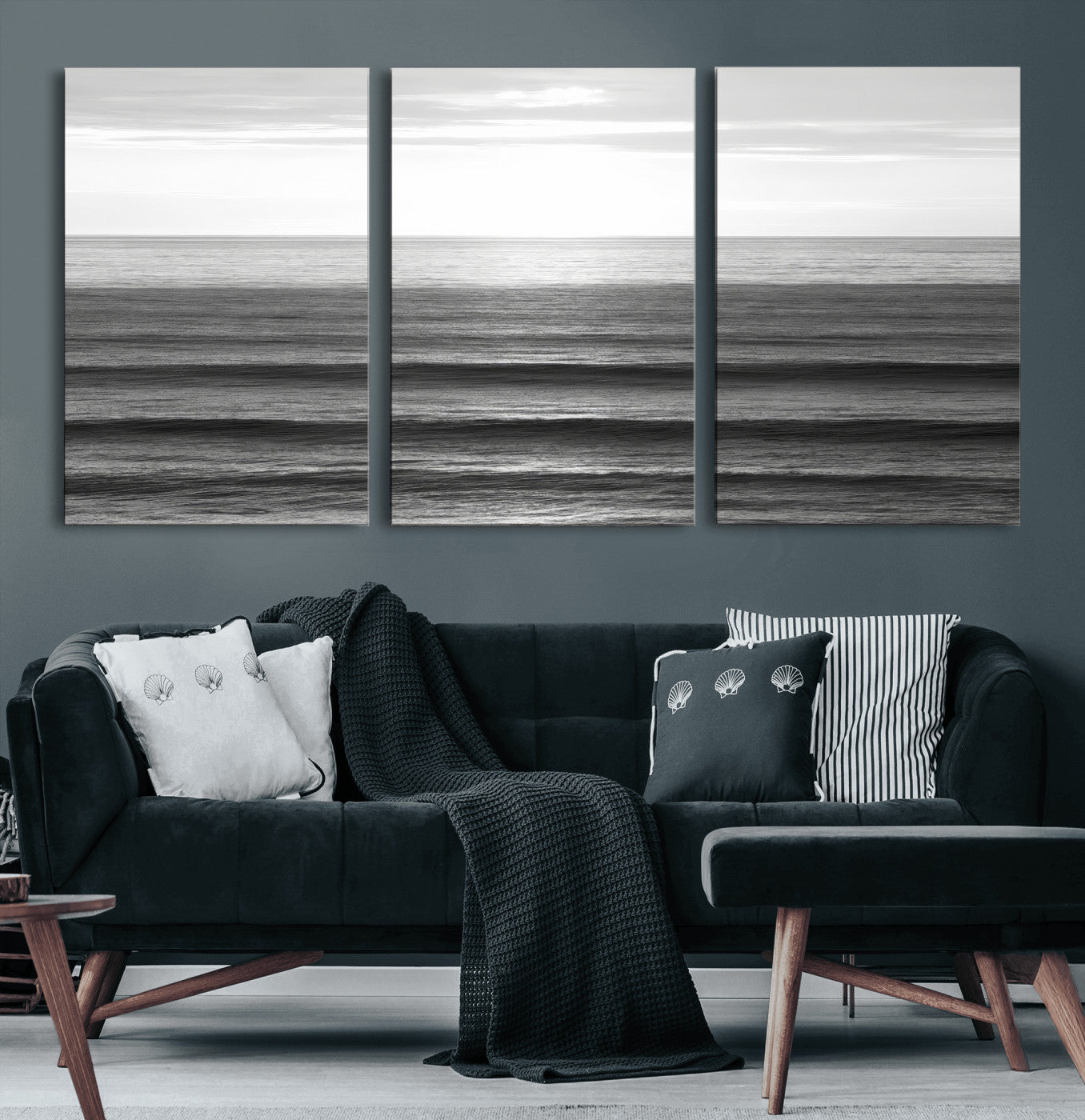47305203-MGV-CV-36X24-Monochrome Ocean Wall Art Canvas Print, Framed Moody Ocean Art Picture Print, Calm Ocean Perfect Minimalist Coastal Decor Artwork