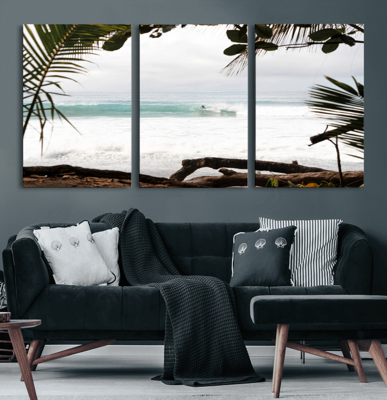 50382104-MGV-CV-36X24-Tropical Surf Wall Art Canvas Print, Framed Palm Tree View Art Picture Print, Beach House Art Perfect Boho Coastal Decor Artwork