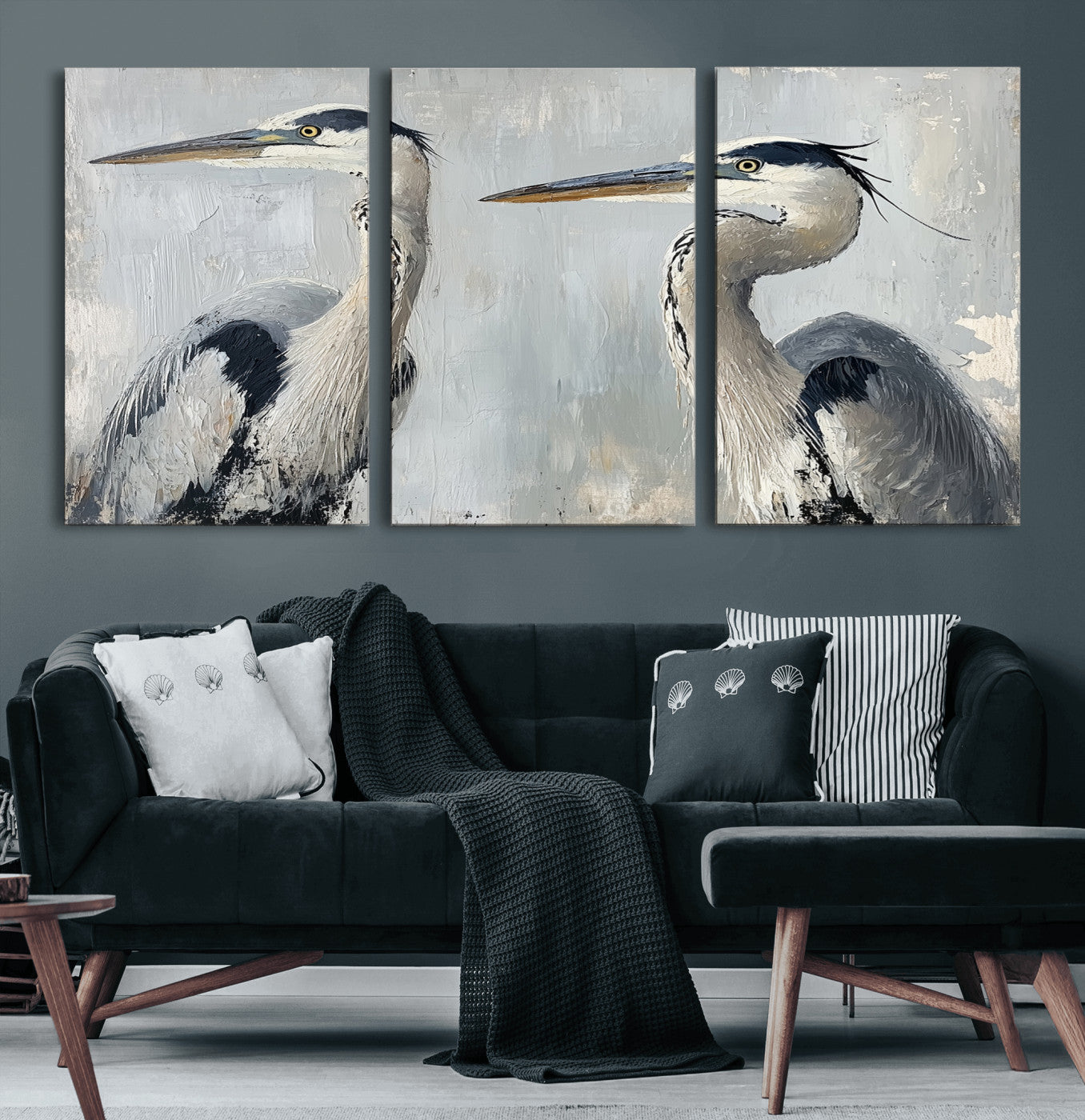 19427826-MGV-CV-60X30-3P-Bird Canvas Decor Wall Art Canvas Print, Framed Coastal Bird Pair Art Picture Print, Minimalist Wildlife Wall Perfect Coastal