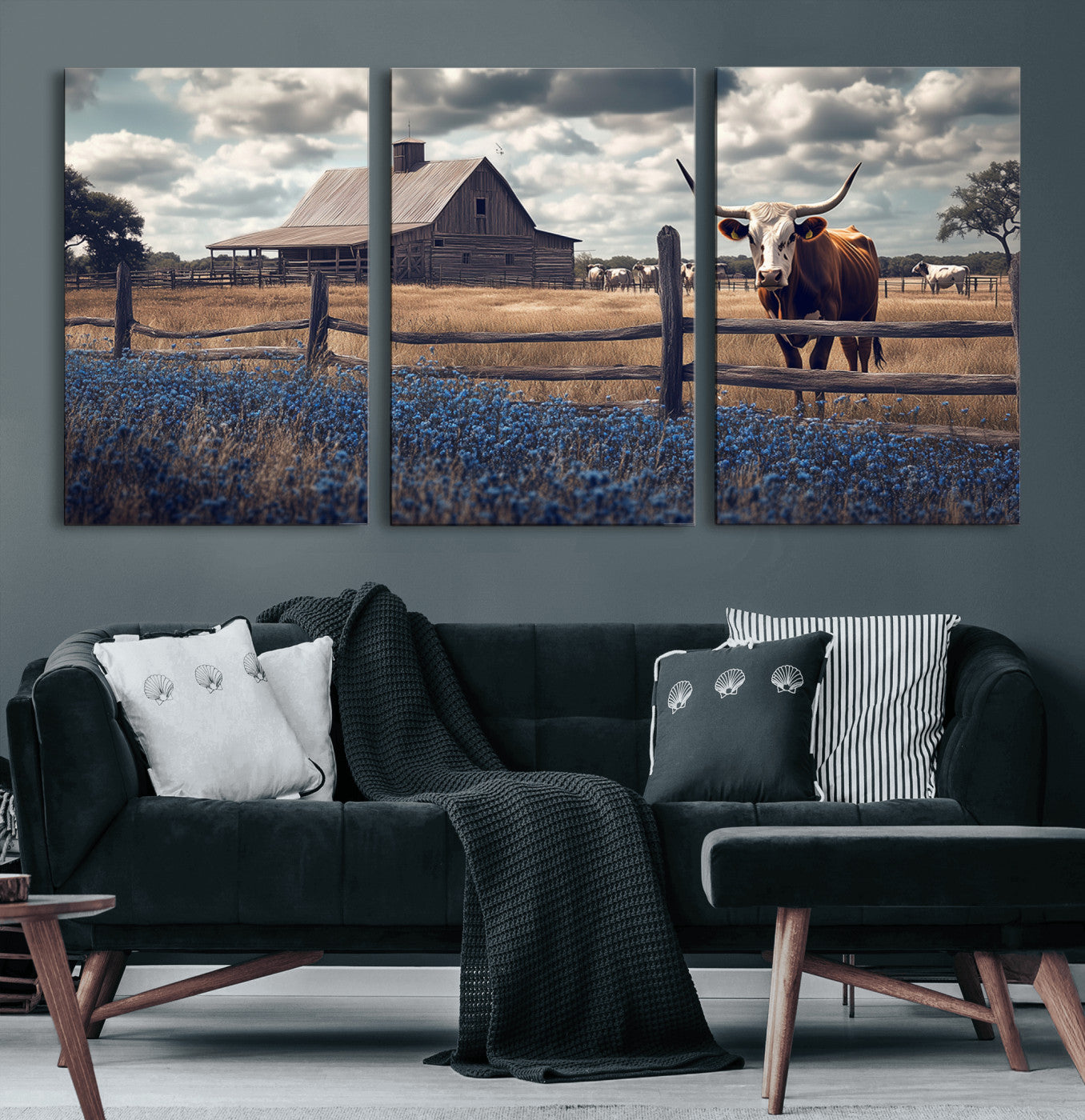 51092814-MGV-CV-36X24-Texas Longhorn Wall Art Wall Art Canvas Print, Framed Rustic Barn Canvas Art Picture Print, Farmhouse Cow Decor Perfect Rustic