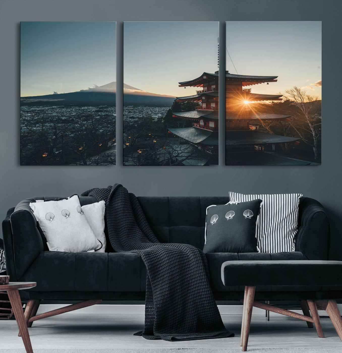 87729656-MGV-CV-60X30-3P-Mount Fuji Wall Art Canvas Print, Framed Japan Travel Art Picture Print, Chureito Pagoda Perfect Zen Minimalism Decor Artwork