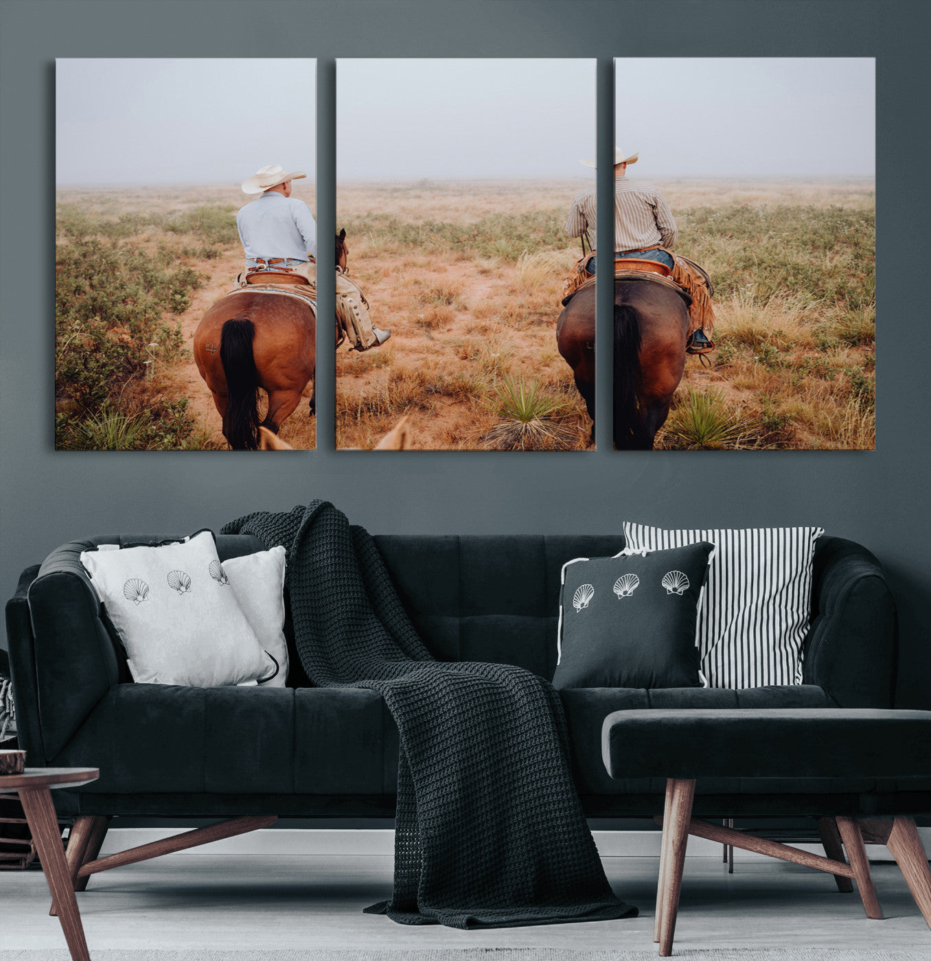 54943176-MGV-CV-60X30-3P-Cowboy Wall Art Wall Art Canvas Print, Framed Western Canvas Art Picture Print, Rustic Ranch Scene Perfect Rustic Western Decor