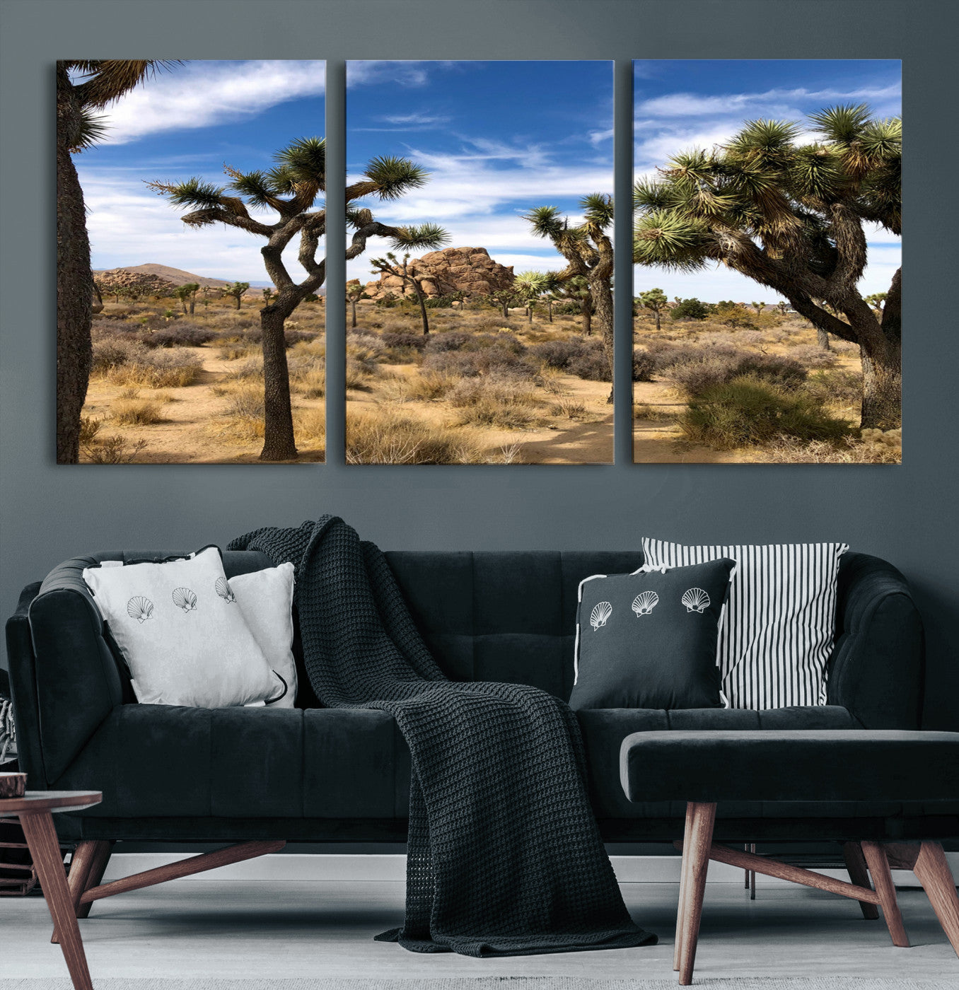 25722592-MGV-CV-60X30-3P-Joshua Tree Desert Wall Art Canvas Print, Framed Southwestern Nature Art Picture Print, Rustic Earth Tones Perfect Southwestern