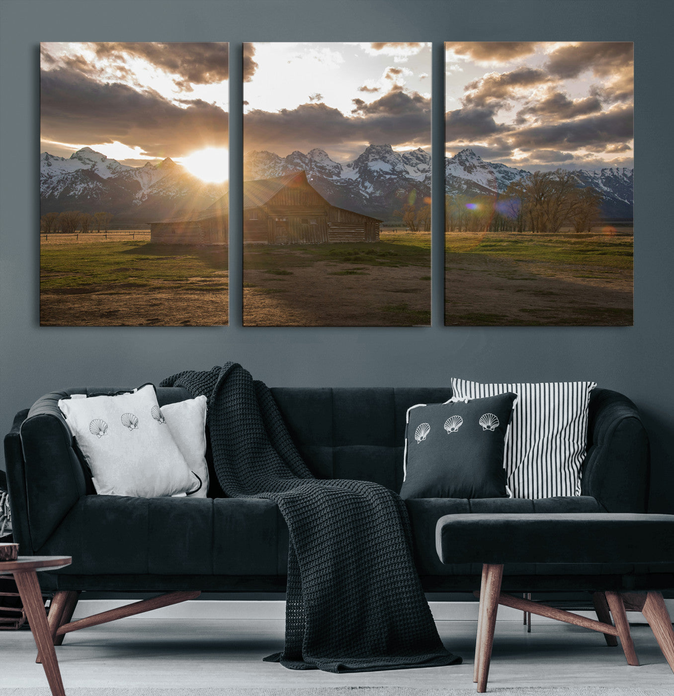 52555760-MGV-CV-60X30-3P-Snowy Peaks Wall Art Canvas Print, Framed Nature Escape Art Picture Print, Rustic Charm Perfect Rustic Western Decor Artwork