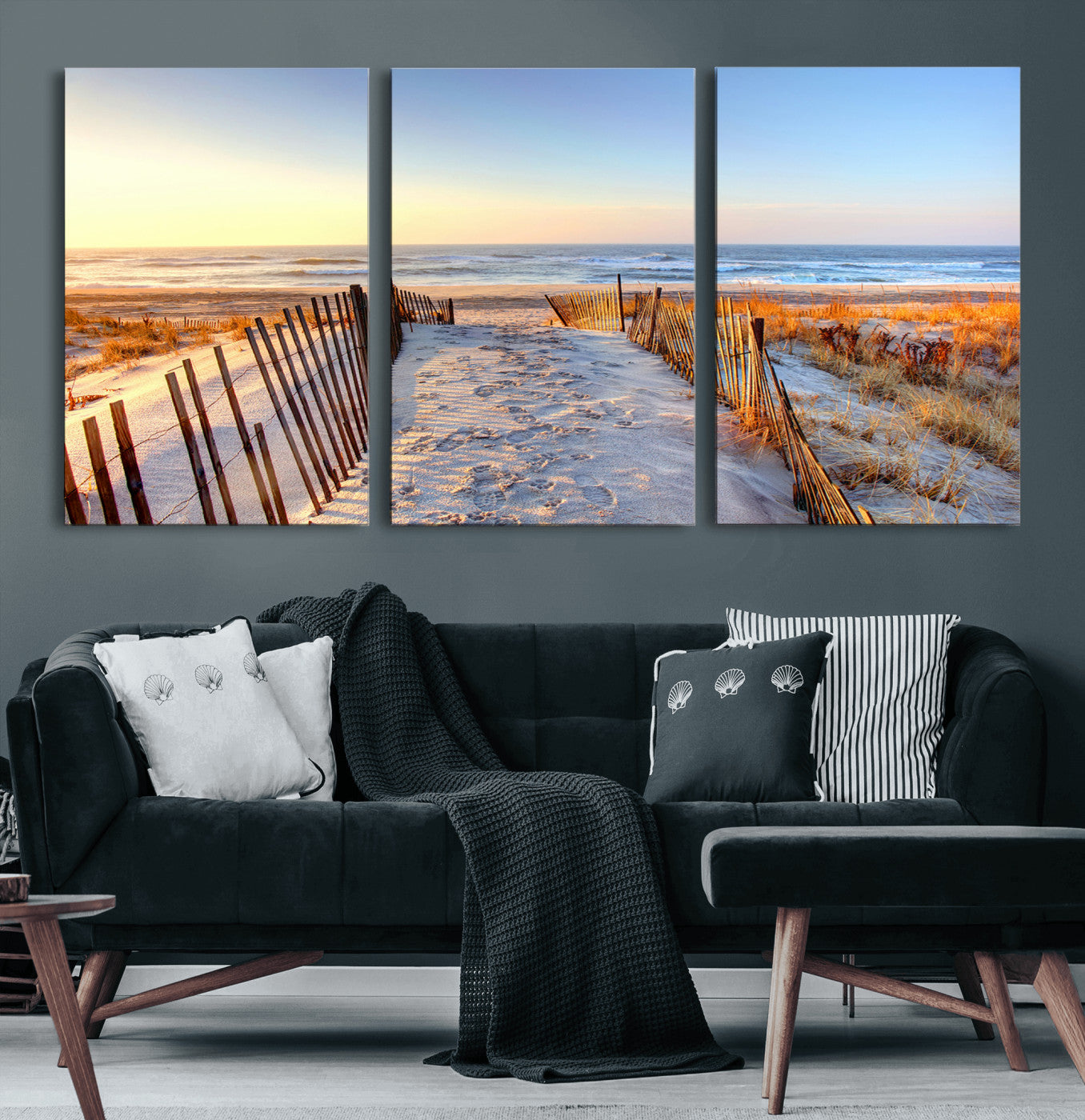 73351887-MGV-CV-60X30-3P-Ocean Sunset Wall Art Wall Art Canvas Print, Framed Nautical Photography Art Picture Print, Summer Beach House Decor Perfect