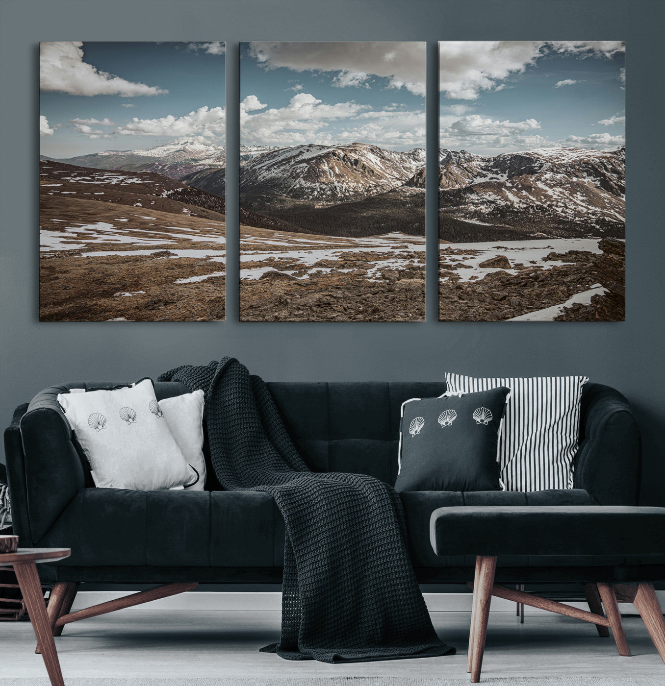 44565953-MGV-CV-60X30-3P-Mountain Landscape Wall Art Canvas Print, Framed Snowy Peaks Art Picture Print, Rugged Highlands Perfect Rustic Adventure Decor