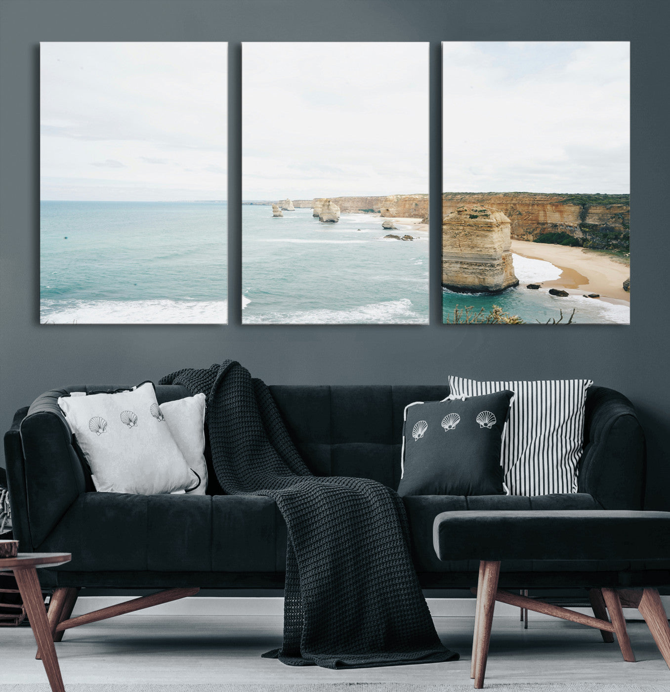 70095633-MGV-CV-36X24-Twelve Apostles Wall Art Canvas Print, Framed Coastal Cliffs Art Picture Print, Rugged Rock Formations Perfect Minimalist Coastal