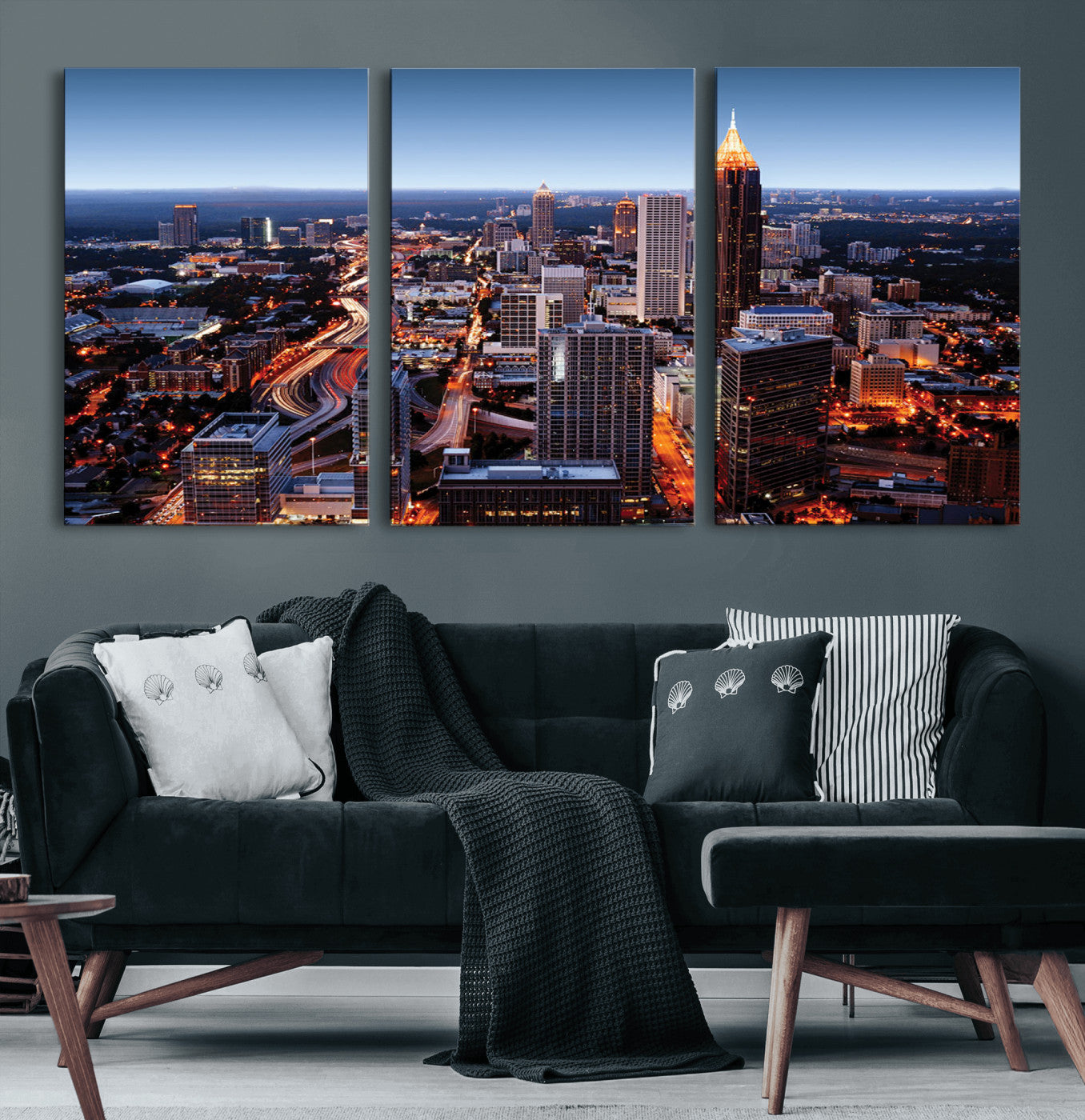 81886632-MGV-CV-60X30-3P-Atlanta Skyline Wall Art – Vibrant City Lights Canvas Print, Modern Urban Cityscape Decor for Living Room, Office, or Apartment