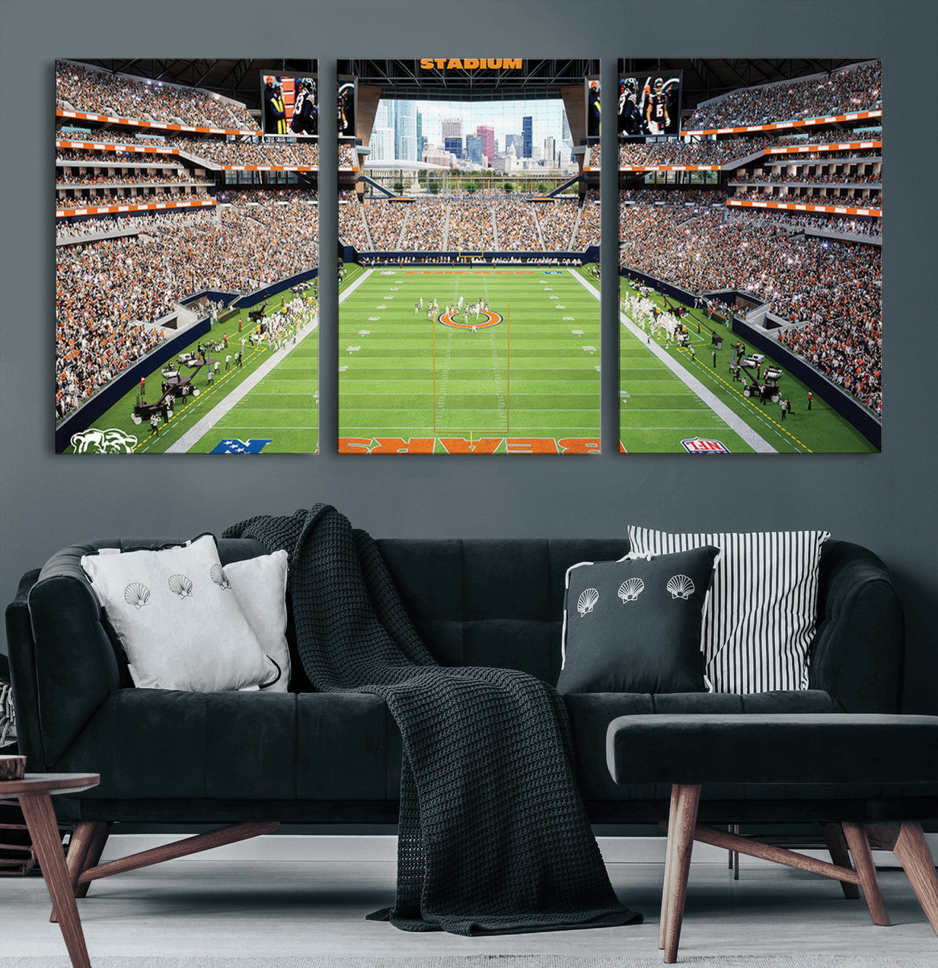 76935553-MGV-CV-60X30-3P-Football Stadium Wall Art – Panoramic Game Day Canvas Print, Sports Decor for Man Cave, Office, Bar, or Living Room