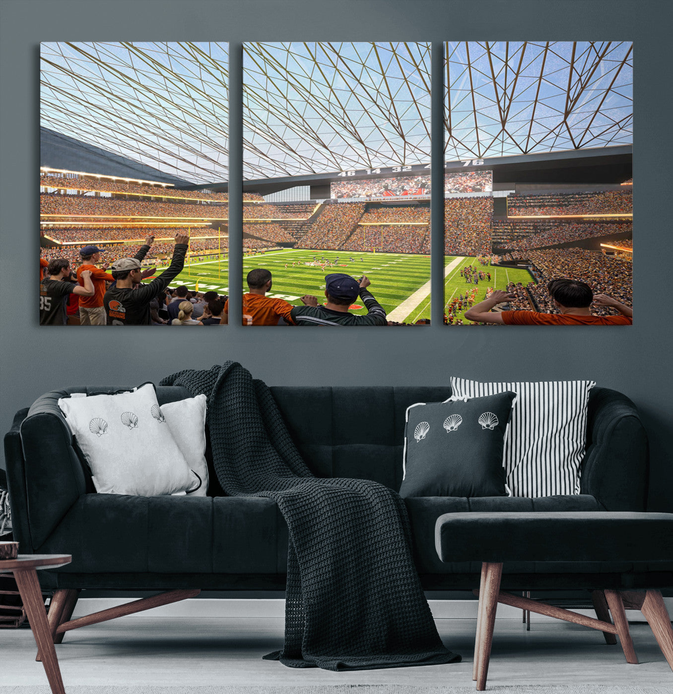 81960112-MGV-CV-60X30-3P-Futuristic Football Stadium Wall Art – Modern Dome Arena Canvas Print, Chicago Bears Concept Design Sports Decor for Man Cave or