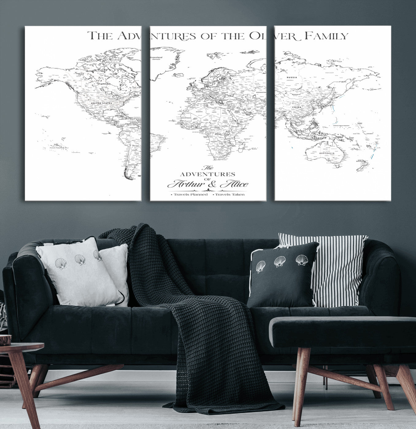 21029247-MGV-CV-36X24-Minimalist World Map Wall Art – Black and White Travel Adventure Print, Modern Family Travel Map Decor for Living Room, Bedroom,