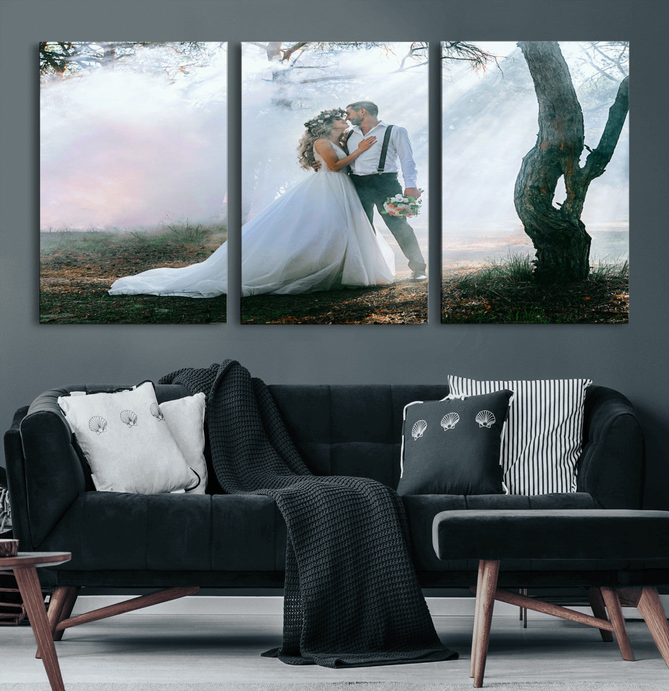 CSTM913-MGV-CV-60X30-3P-Framed Wedding Canvas Print - Custom Wall Art Keepsake for Couples, Elegant Home Decoration Gift, Create Your Own Photo Canvas
