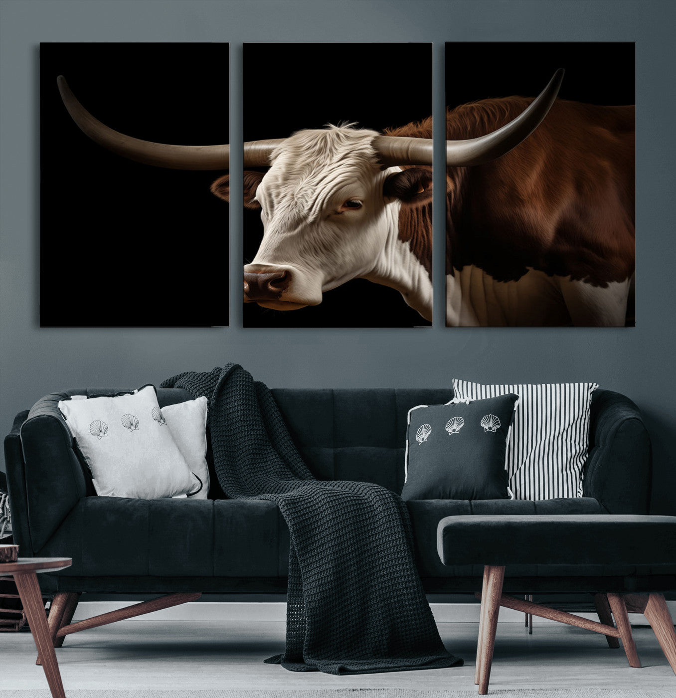 27414857-MGV-CV-36X24-Longhorn Bull Wall Art – Dramatic Western Steer Portrait Canvas Print, Rustic Farmhouse Animal Decor for Living Room, Office, or